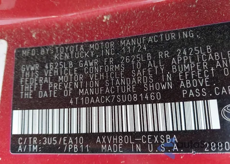 2025 Toyota Camry Se из США, поврежденный, VIN 4T1DAACK7SU081460